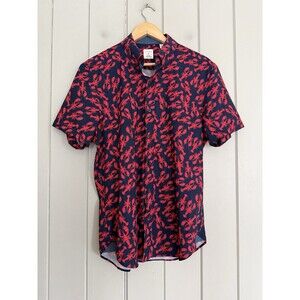 Con.Struct Button-Down Shirt M Medium Slim Fit 4-Way Stretch Blue Red Lobster